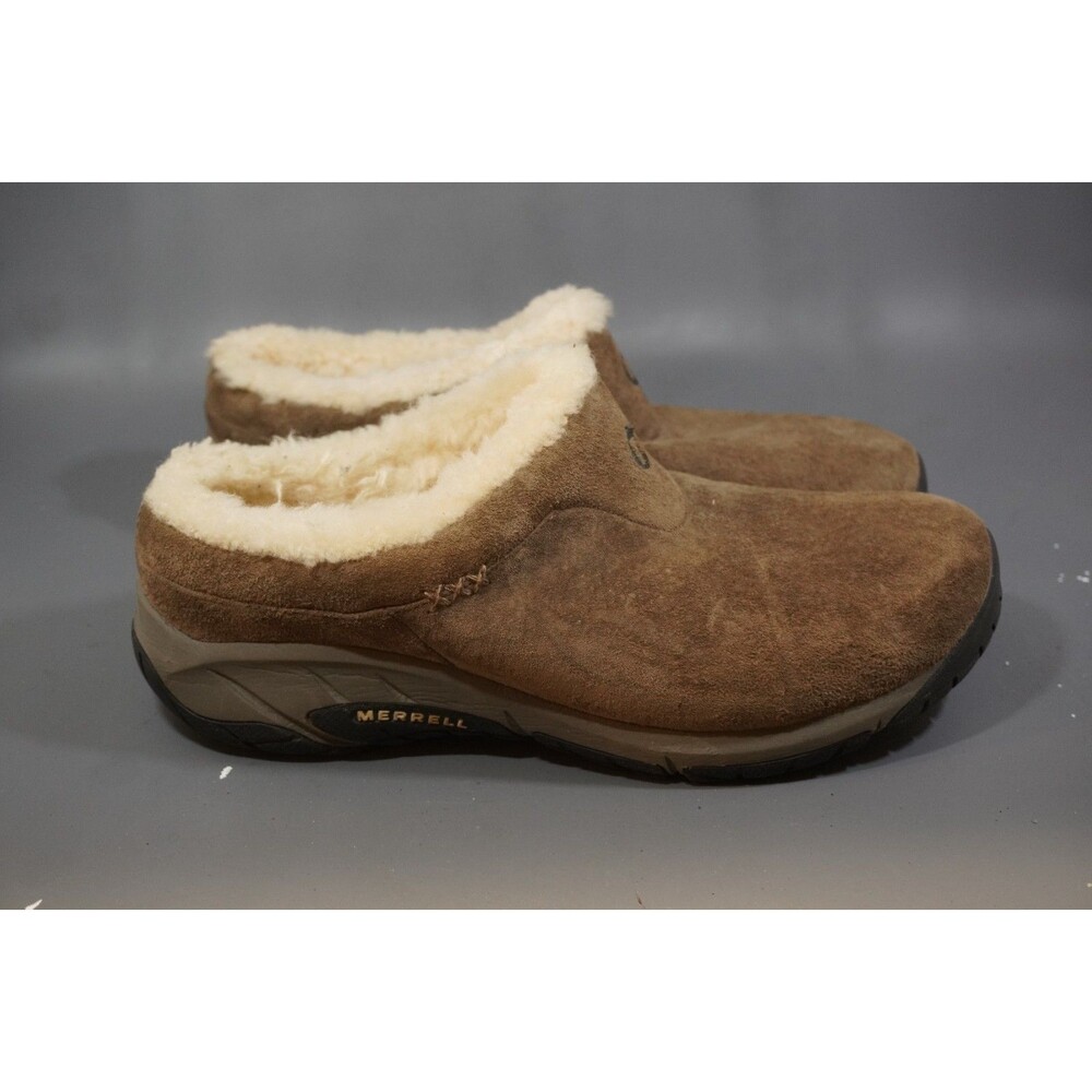 Merrell Encore Ice Shoes Womens 10 Brown Sheepskin Leather Slip On Mule Clog